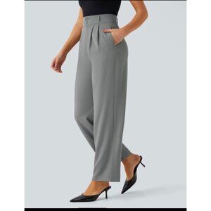 Halara High Waisted Button Zipper Shirred Straight Leg Work Pants Sz Large Side